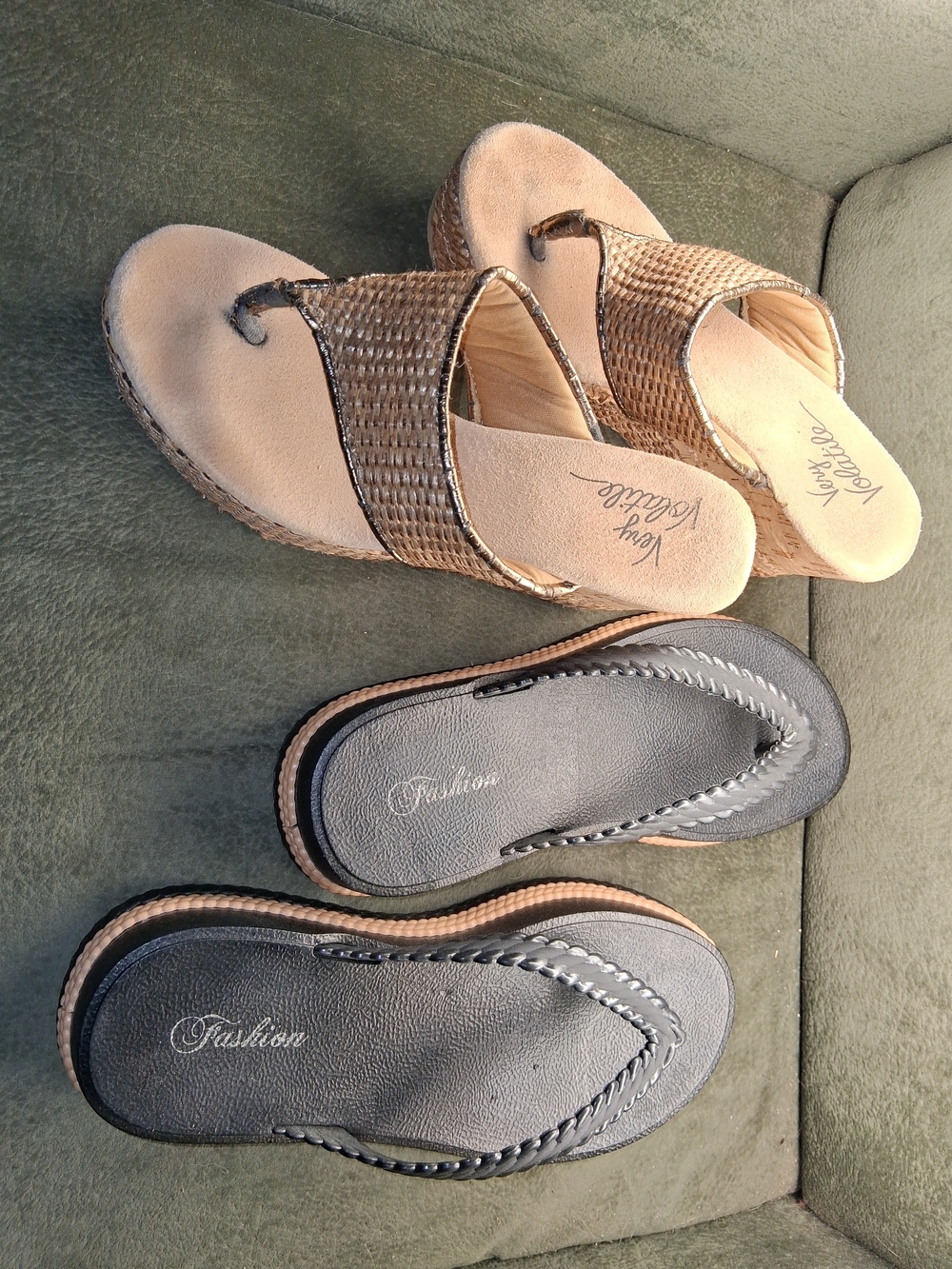 Very Volatile Woven Tan Wedged And Black Slide Sandals